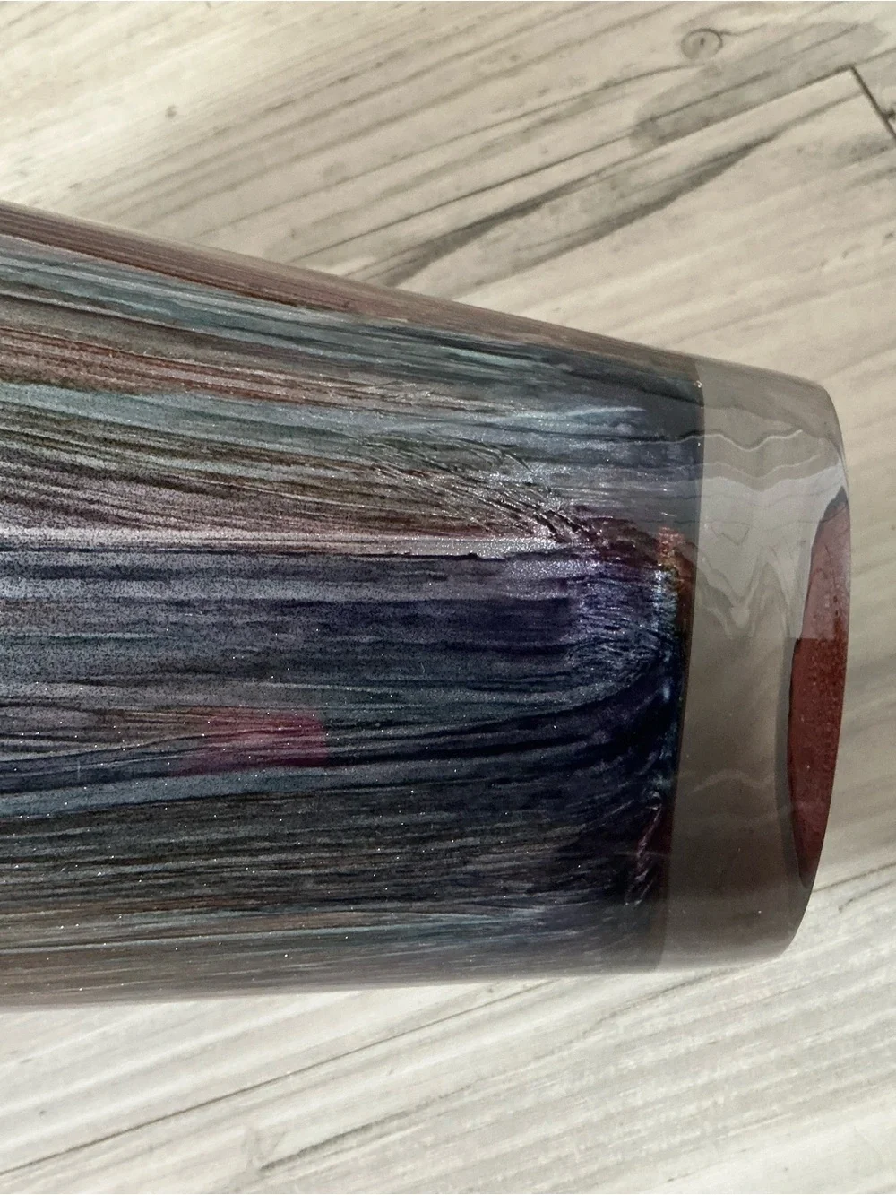 Vtg Murano handkerchief art glass vase purple with green metallic 14.5”
